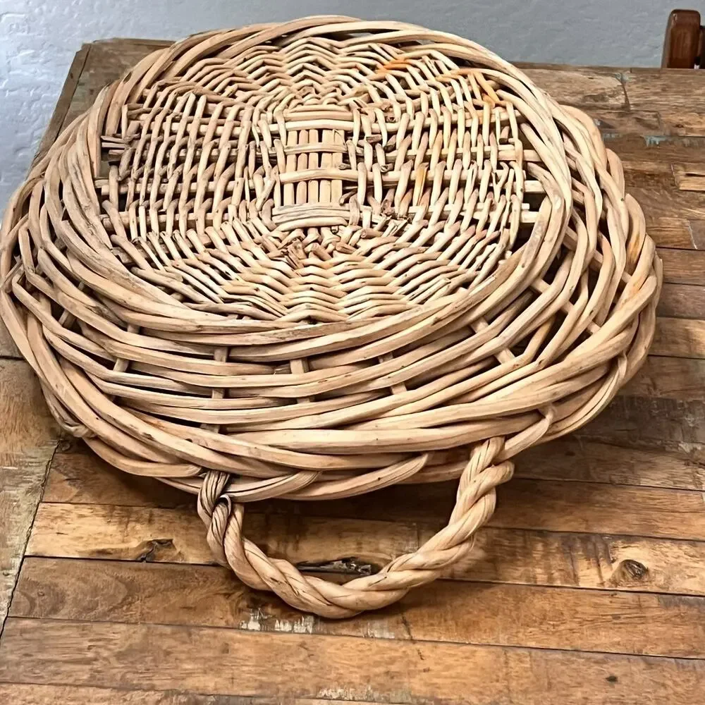 Rattan Woven Wicker Oval Basket With Handles Farmhouse Cottage
